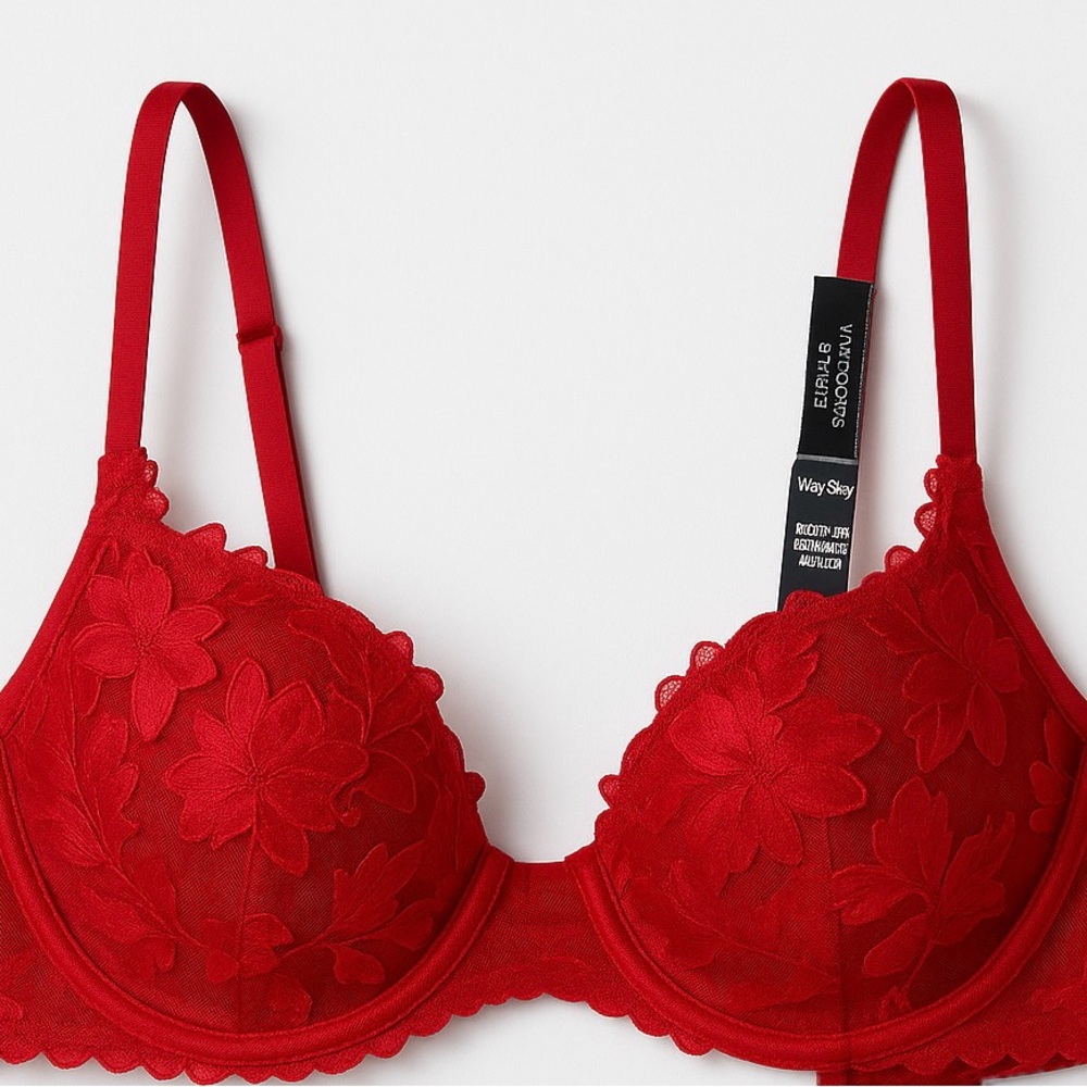 EUC Victoria’s Secret Very Sexy Red Lace Low-Cut Demi Bra – Size 38C